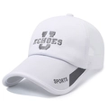 Gorra de béisbol de malla blanca transpirable con bordado gris y visera alargada - Ajustable / Blanco