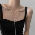 Minimalist silver-plated snake chain Y-necklace with long adjustable tassel for women - No.9 Minimalist Snake Style / Silver