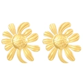 Elegant gold flower stud earrings with detailed petal texture and sunburst design - 18K Gold Plated Flower (0802)
