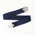 Ceinture élastique bleu marine avec une élégante boucle en métal argenté en forme de fleur - Bleu Marine
