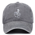 Berretto da baseball grigio scuro lavato con ricamo teschio e finitura stile vintage - Regolabile / Grigio