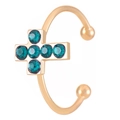 Elegant gold cross ring for women with turquoise zircons in a minimalist open design - KC Gold Green Cross Style (N-859)