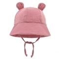 Sombrero de sol rosa de algodón para bebé con orejas de oso y lazos de ajuste - Rosa Palo