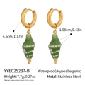 Detail view of gold stainless steel conch earrings with green ceramic shell charms - Green Conch (YYE025237-B)