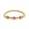 18K Gold Perlenarmband mit drei bösen Blick Anhängern und Zirkonia Besatz für Damen - Rotes Böser Blick