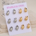 Set aus massiven tropfenförmigen Edelstahl-Ohrsteckern in Gold und Silber - 6er-Set / Silber + Gold