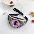 Colorful sequin shell waist bag for girls with iridescent finish and pearl accents - Black