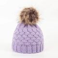 Winter infant knit hat in purple with large fluffy faux fur pompom for baby warmth - 0-12 Months / Light Purple