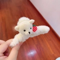 Cute white plush bear hair clip featuring a red strawberry accent on a soft furry finish - Claw Clip-Beige Bear