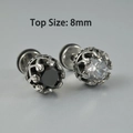 Retro punk style 8mm claw-set black and white zircon stud earrings in silver steel - NO 4