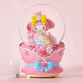 Pink My Melody musical snow globe with rotating lights and glitter for room decor - Medium (LED/Music) / My Melody (Pink with Yellow Bow)