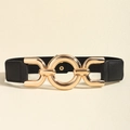 Schwarzer Stretchgürtel mit stilvoller goldener Metallringschnalle für Kleider - 75cm / Schwarzgold