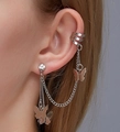 Silver butterfly chain ear cuff with sparkling zircons and a sleek gothic tassel design - Silver Tone Butterfly Zirconia Chain (Silver 4982)