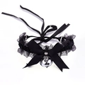 Lace choker with large black bow and silver star bell for cat cosplay costume sets - Lace Bell Choker / Black