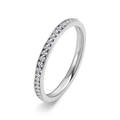 Macro view of silver stainless steel ring featuring eternity pavé set cubic zirconia stones - US 5 / Steel