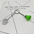 Badminton racket keychain with neon green shuttlecock and silver metal chain accessory - 4.8cm*3.8cm / Metal Badminton Green