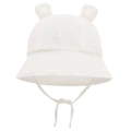 White cotton baby sun hat with cute 3D ears and adjustable chin strap ties - White
