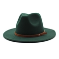 Classic dark green wool fedora hat featuring a brown leather band with metal rivet detail - M (56-58cm) / Dark Green