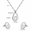 Silver stainless steel heart necklace and stud earring set with size dimensions - Silver (SE236201S)