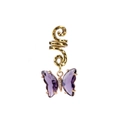 Detail view of gold spiral braid ring featuring a purple faceted glass butterfly pendant - Purple Butterfly