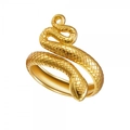 Close-up of golden snake ring with detailed scale texture on a clean white background - Adjustable Open / Gold