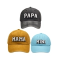 Family baseball caps in grey, yellow, and blue with PAPA MAMA MINI towel embroidery - Family Set (PAPA+MAMA+MINI) / Black/Yellow/Blue