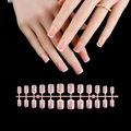 Classic pink and white French square press-on nails set with 24 pieces in glossy finish - French White Tip Short Round Glossy (HLBG-MP01)