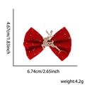 Red velvet Christmas bow hair clip with gold glitter reindeer and 2.65-inch size detail - Velvet Elk Bow Style