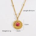 Detailed specs of sun pendant necklace with pink gem and 14K gold plated chain length - Pink Sun Flower
