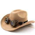 Detail of steampunk cowboy hat with gold gears and spiked goggles on tan suede - M(56-58cm) / Khaki