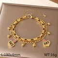 Double-layered gold heart bracelet for Mom with engraved pendant and beaded chain detail - Mom Letter Rose Heart Style (KB203666-Z)