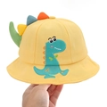 Cute yellow cotton baby bucket hat with cartoon dinosaur embroidery and 3D soft horns - 8 Months-3 Years (46-50cm) / 13 Yellow (Dino)