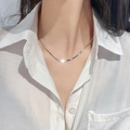 Minimalist silver titanium steel snake bone chain necklace worn on model neck - Silver Necklace Style (N600) / Silver