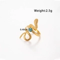 Adjustable gold-plated snake ring featuring a round turquoise stone and hammered texture - Hammered Snake Open Style (TR129) / Gold
