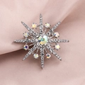 Silver snowflake brooch with sparkling crystals on soft fabric background - Colorful Radiant Star (XD7996-7AB)