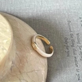 Adjustable golden ring with white enamel butterfly inlay and clear rectangular gemstone - Square Diamond White Enamel
