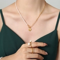Golden heart necklace featuring unique freshwater pearl splicing and link chain design - 45cm / Gold
