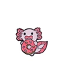 Cute pink axolotl enamel pin holding a donut crafted from zinc alloy for bags - Axolotl With Donut