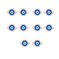 Close-up of golden alloy evil eye connectors with blue enamel and rhinestones on white background - 4# Gold Round Medium