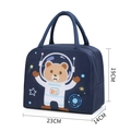 Dark blue insulated lunch bag with astronaut bear print and dimensions 23x14x19cm - Dark Blue Space Bear Cute