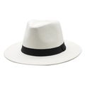 Elegant white straw Panama fedora hat with a black ribbon band for summer beach vacations - M (56-58cm) / White
