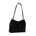 Minimalist black plush faux fur tote bag with thin dual shoulder straps on white background - No Pendant / Black