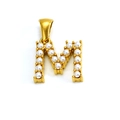Golden letter M pendant with small white pearls on stainless steel necklace - Letter M