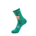 Festive green Christmas crew socks featuring Santa Claus, stars, and snowflakes patterns - Green Base Santa Claus