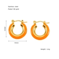 Orecchini a cerchio in smalto arancione in acciaio inossidabile placcato oro 18K - Stile Onda Arancione (ZE1292G-01)