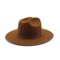 Cappello fedora classico in feltro di lana caramello con nastro e tesa larga rigida - M (56-58cm) / Cachi scuro