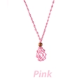 Pink woven necklace with adjustable net pouch and wooden bead for crystal stone - Pink