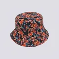 Detail of floral bucket hat featuring vibrant orange and blue prints on dark fabric - M (56-58cm) / Black Orange Blue Floral (1#)
