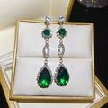 Boucles d'oreilles vintage avec pierres vertes taille poire et placage en or chic - 43# Tige en argent - Vert - Style goutte d'eau
