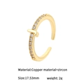 Adjustable 14K gold plated letter T ring with clear zircon inlay and copper base - Letter J